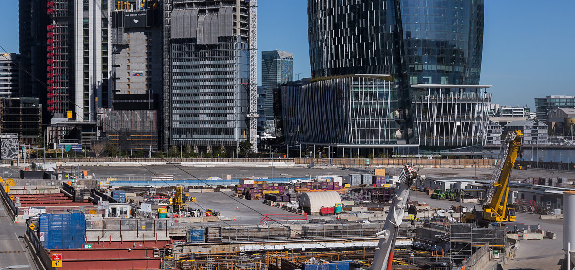 The Barangaroo construction site empty due to new restrictions imposed on the construction industry due to COVID.