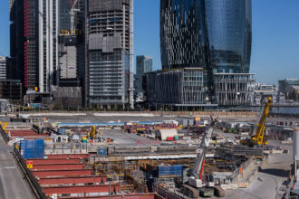 The Barangaroo construction site empty due to new restrictions imposed on the construction industry due to COVID.