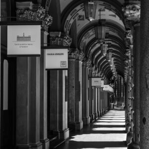 The GPO Buildings Colonnade in Martin Place, Sydney, Australia.