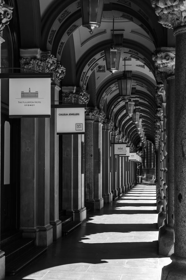 The GPO Buildings Colonnade in Martin Place, Sydney, Australia.