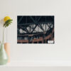 Wall art print featuring bridge climbers at the Sydney Harbour Bridge with the Park Hyatt hotel in the background, captured in a cropped, dynamic composition