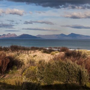 View from Dolphin Sands, Tasmania, looking out across Great Oyster Bay and The Hazard Mountain Ranges.