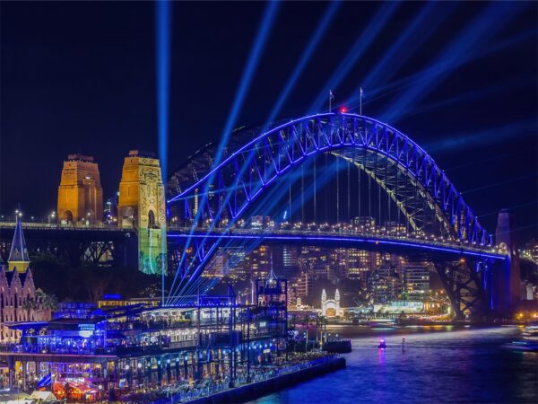 Acrylic wall art print of the Vivid Sydney Lights featuring the Harbour Bridge, perfect for home and office decor"