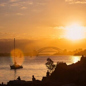 Stunning Sunset over Sydney Harbour viewed from Sydney Harbour National Park