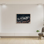 Wall art print featuring bridge climbers at the Sydney Harbour Bridge with the Park Hyatt hotel in the background, captured in a cropped, dynamic composition