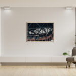 Wall art print featuring bridge climbers at the Sydney Harbour Bridge with the Park Hyatt hotel in the background, captured in a cropped, dynamic composition