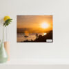 Sunset over Sydney Harbour fine art print, acrylic wall art for home and office decor, ready to hang, featuring a vibrant sunset with a yacht and silhouettes.