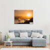 Sunset over Sydney Harbour fine art print, acrylic wall art for home and office decor, ready to hang, featuring a vibrant sunset with a yacht and silhouettes.