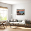 Coastal wall art print of Tamarama Beach with a vibrant orange glow capturing the serene beauty of the Sydney shoreline.