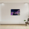 Acrylic print of Bennelong Apartments with a vivid purple glow, part of the Vivid Sydney collection, ideal for elegant home and office decor.