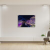 Acrylic print of Bennelong Apartments with a vivid purple glow, part of the Vivid Sydney collection, ideal for elegant home and office decor.