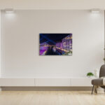 Aluminium print of Bennelong Apartments with a vivid purple glow, part of the Vivid Sydney collection, ideal for elegant home and office decor.