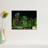 Vivid urban green CBD skyscrapers architectural wall art, showcasing modern city buildings with greenery, perfect for office and home decor.