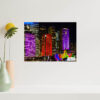 Vivid Urban Glow featuring multi-colored CBD skyscrapers, architectural wall art for modern office and home decor.