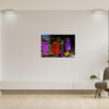 Vivid Urban Glow featuring multi-colored CBD skyscrapers, architectural wall art for modern office and home decor.