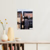 Print of a walkway in Palma, Mallorca, framed by contrasting architectural textures and a vintage street lamp, showcasing Gothic and Art Nouveau styles for home or office decor.