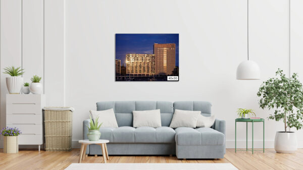 Golden Hour view of Bennelong Apartments in Sydney, showcasing a stunning cityscape. Ideal wall art for office and home decor.