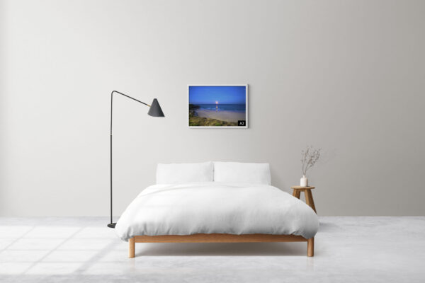 Moonlight reflecting over Bronte Beach, Sydney with cliffs, sand, and ocean – fine art wall print for home decor.