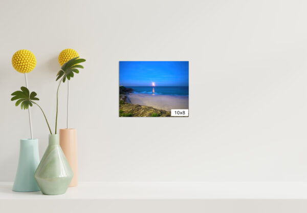 Moonlight reflecting over Bronte Beach, Sydney with cliffs, sand, and ocean – fine art wall print for home decor.