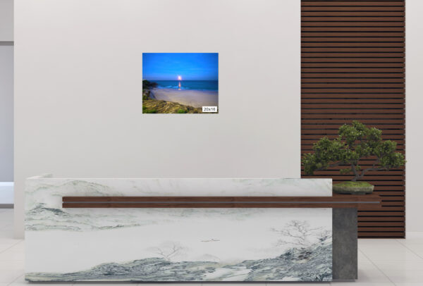 Moonlight reflecting over Bronte Beach, Sydney with cliffs, sand, and ocean – fine art wall print for home decor.