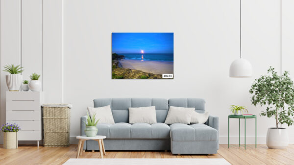 Moonlight reflecting over Bronte Beach, Sydney with cliffs, sand, and ocean – fine art wall print for home decor.