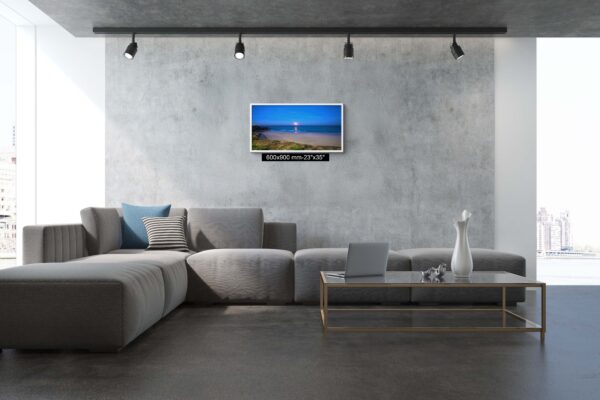 Moonlight reflecting over Bronte Beach, Sydney with cliffs, sand, and ocean – fine art wall print for home decor.