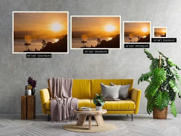 Sydney Harbour Sunset Fine Art Print – Stunning wall art featuring a vibrant sunset over Sydney Harbour, perfect for home and office decor.