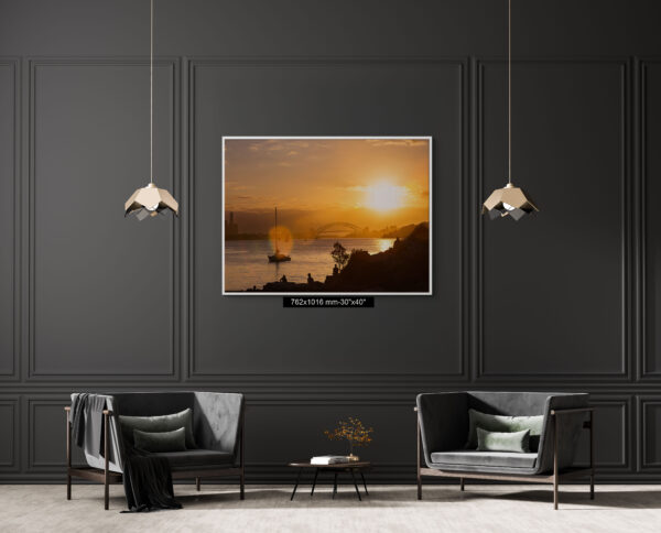 Sydney Harbour Sunset Fine Art Print – Stunning wall art featuring a vibrant sunset over Sydney Harbour, perfect for home and office decor.