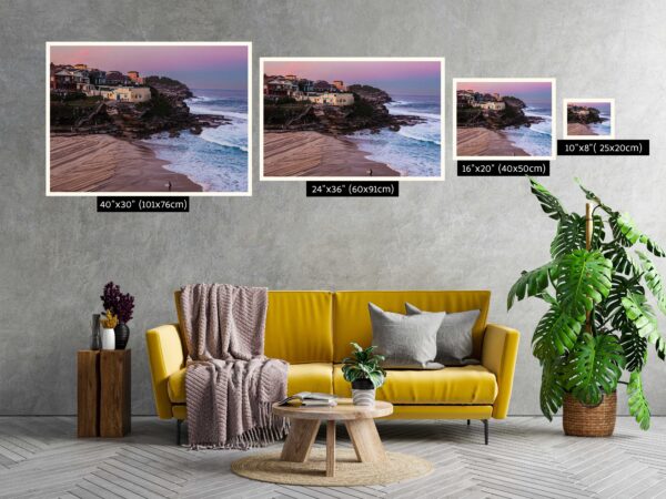 Tamarama Beach wall art print featuring coastal scenery in Sydney, perfect for modern home or office decor.