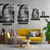 Black and white photograph of Wynyard Walk canopy in Sydney, featuring modern architectural lines – wall art print for home or office decor.