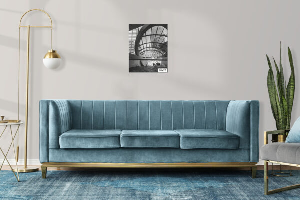 Black and white photograph of Wynyard Walk canopy in Sydney, featuring modern architectural lines – wall art print for home or office decor.