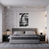 Black and white photograph of Wynyard Walk canopy in Sydney, featuring modern architectural lines – wall art print for home or office decor.