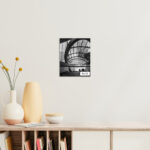 Black and white photograph of Wynyard Walk canopy in Sydney, featuring modern architectural lines – wall art print for home or office decor.