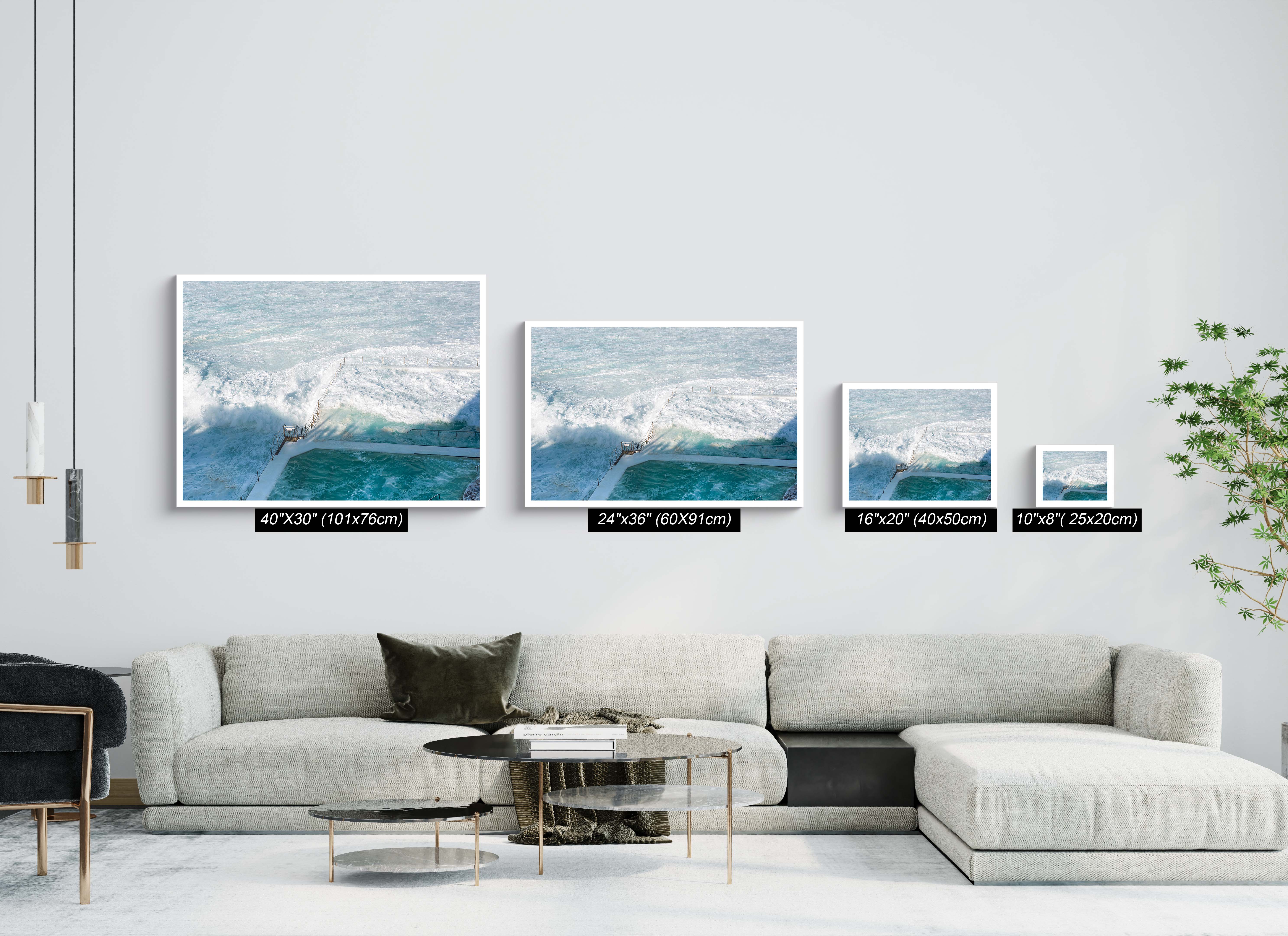 Bondi Icebergs ocean pool with waves crashing over edge, Sydney coastal photography print