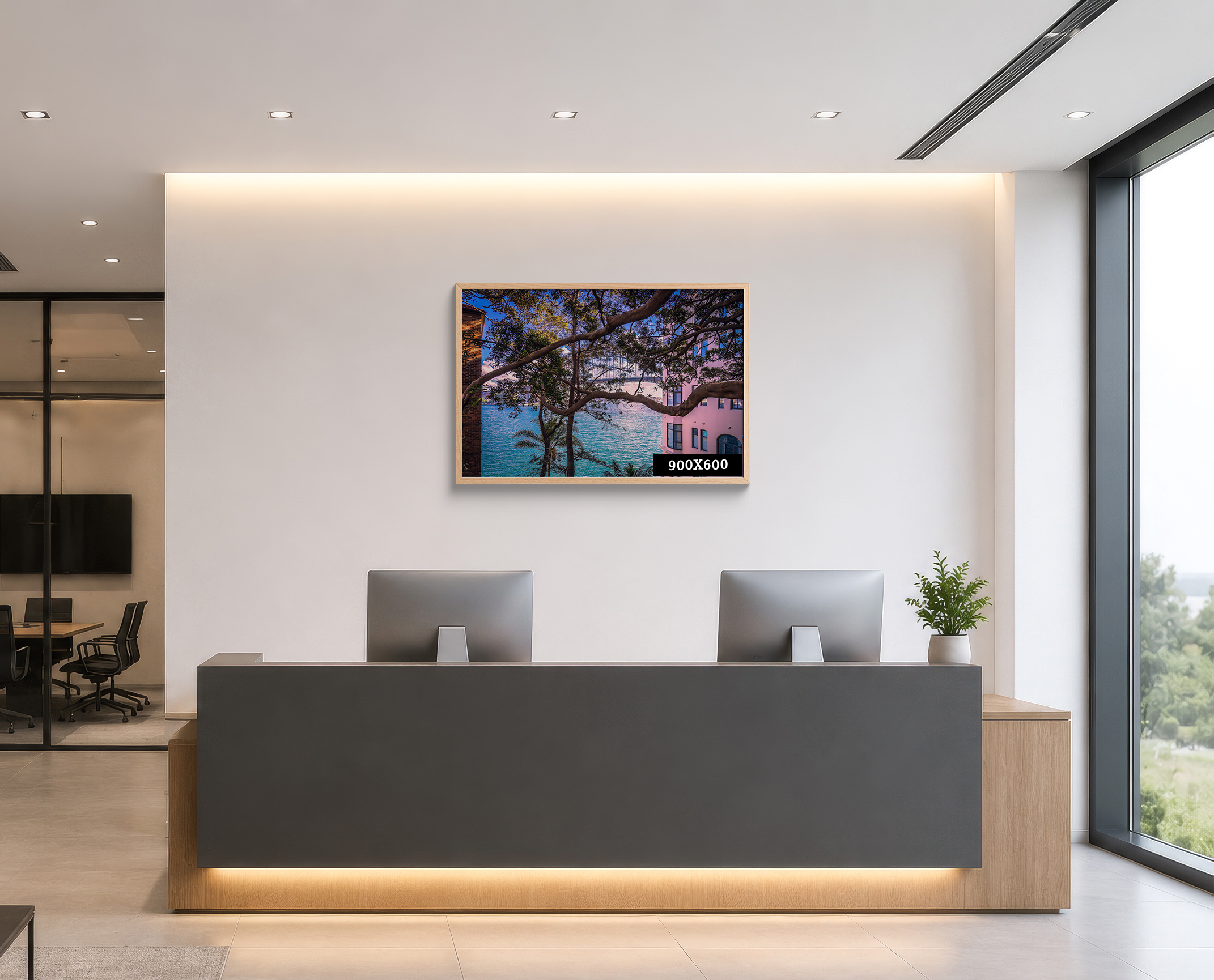 Kirribilli Harbour Bridge photography print shown in a contemporary office