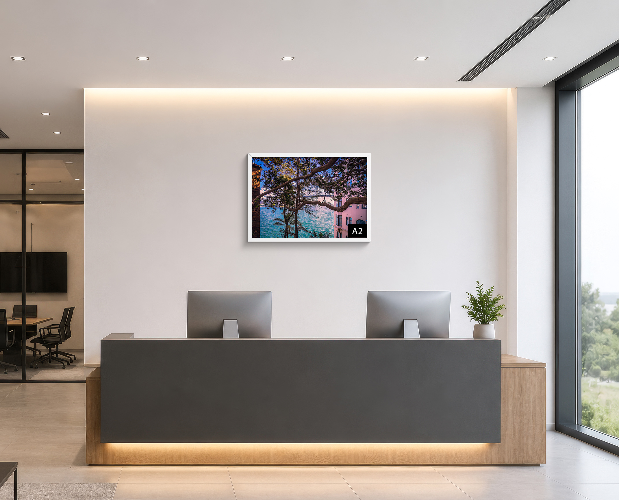 Kirribilli Harbour Bridge photography print shown in a contemporary office