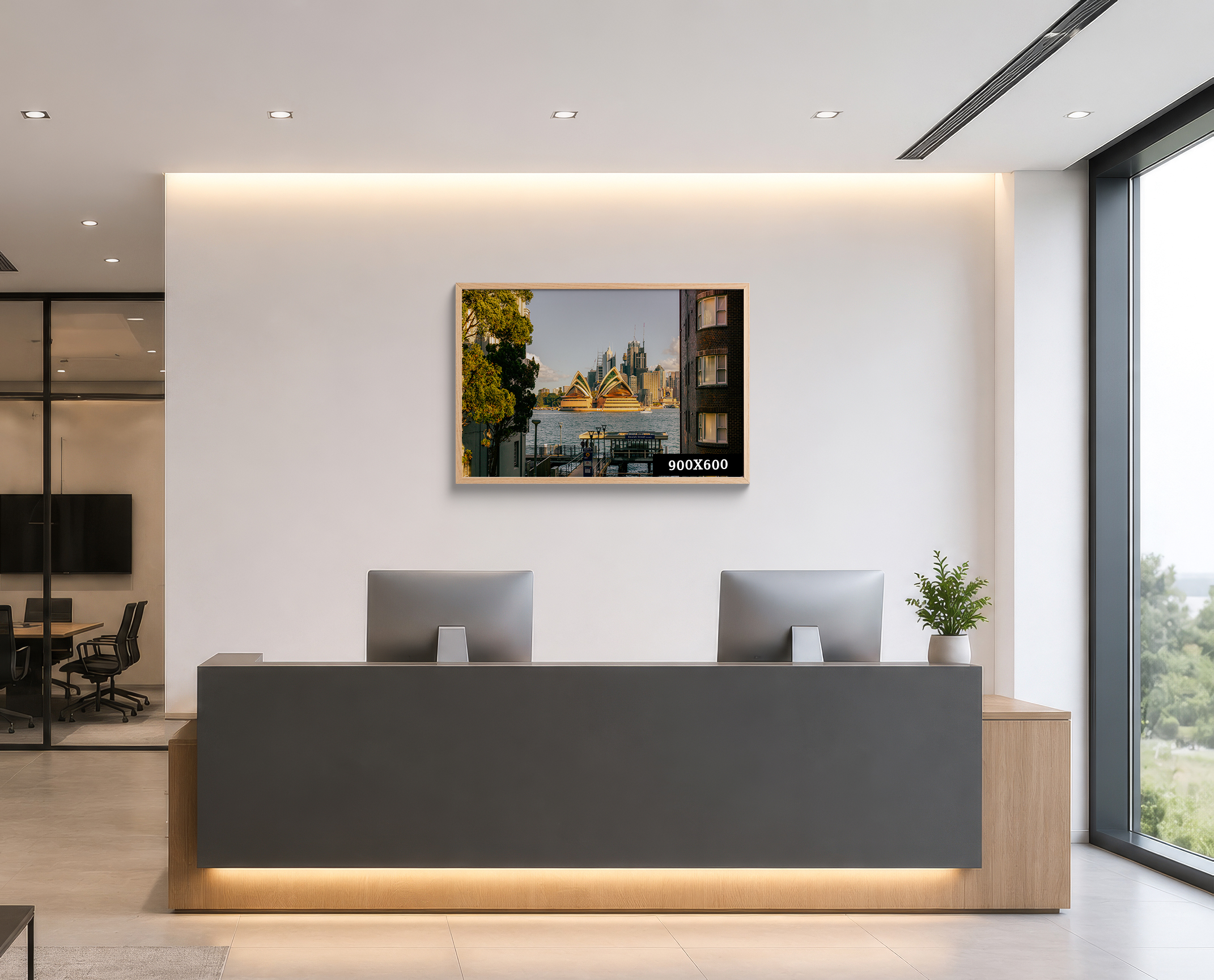 Sydney harbour photography print displayed in a corporate office