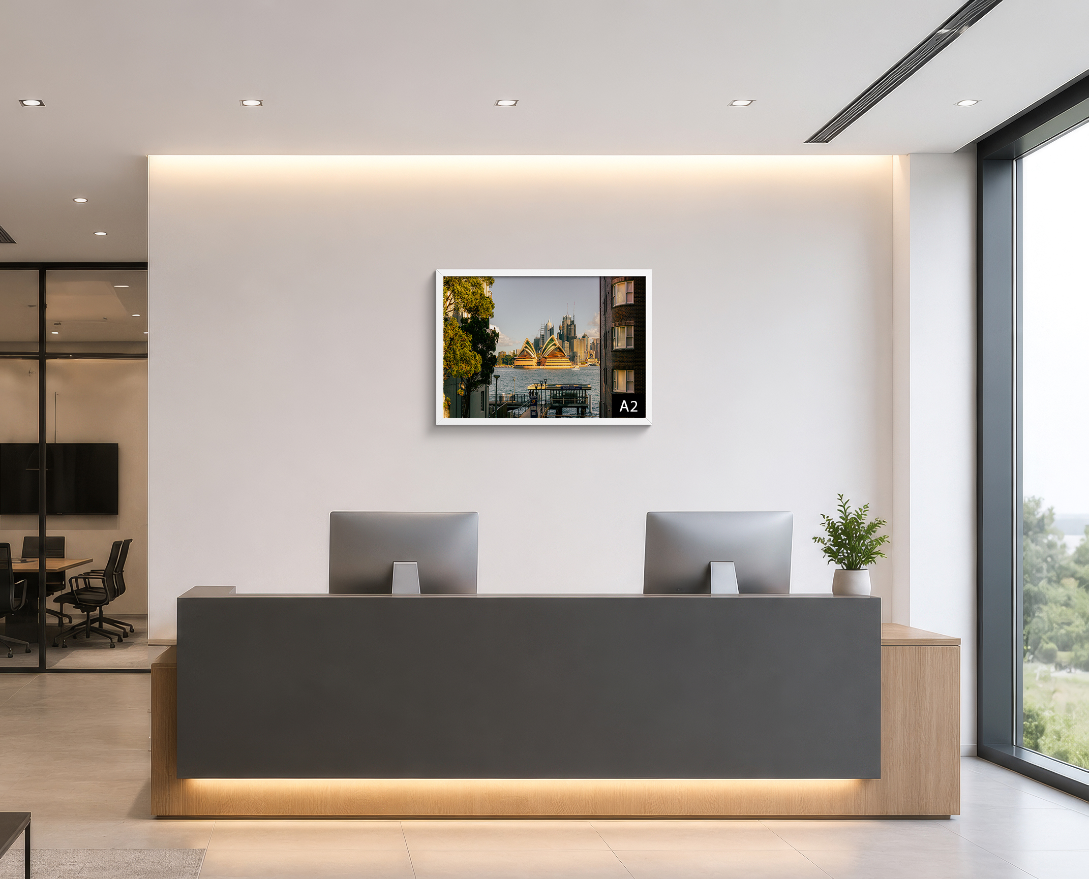 Kirribilli wall art print styled in a modern office