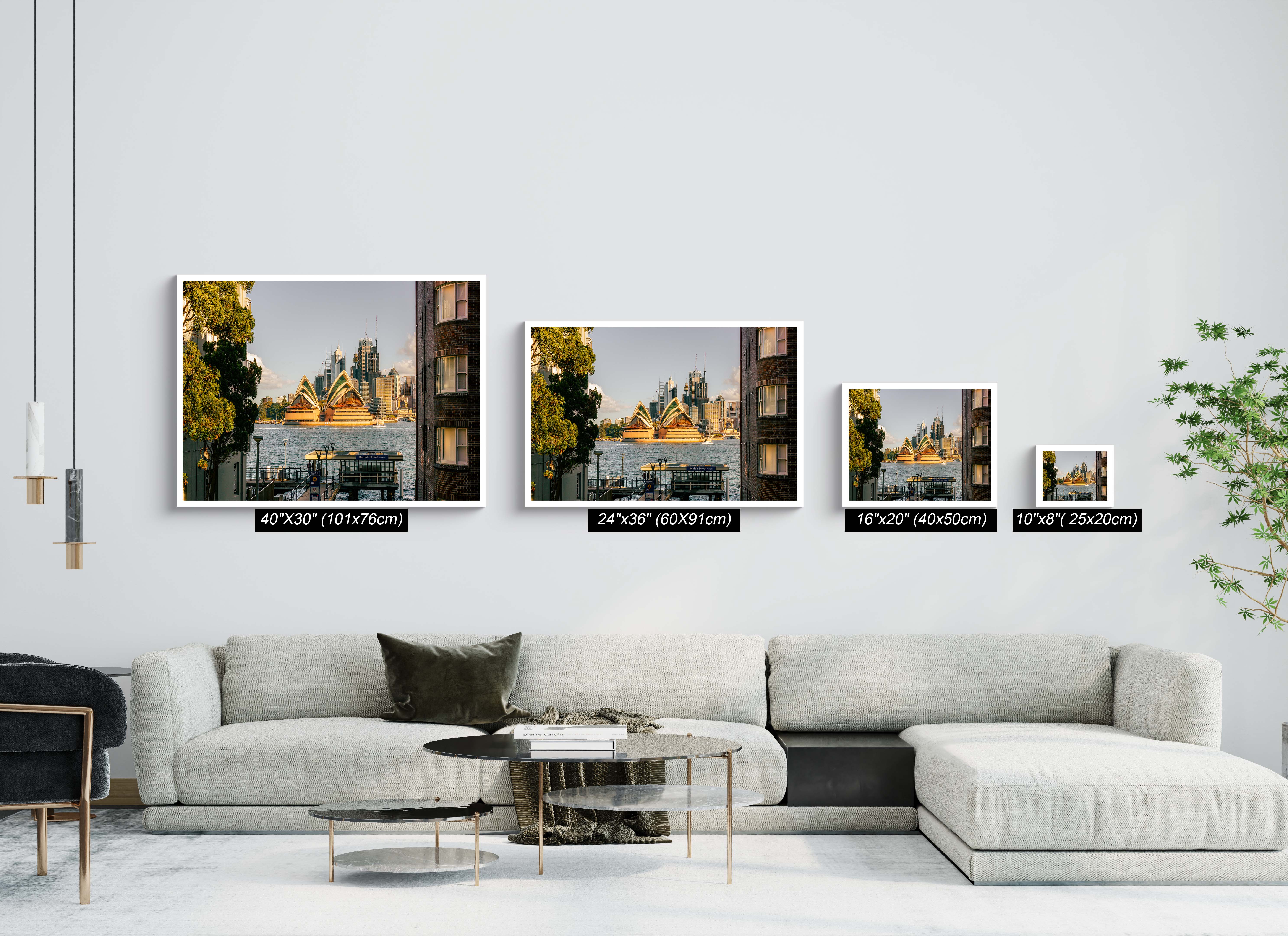 Kirribilli Opera House photographic print displayed in a modern lounge room