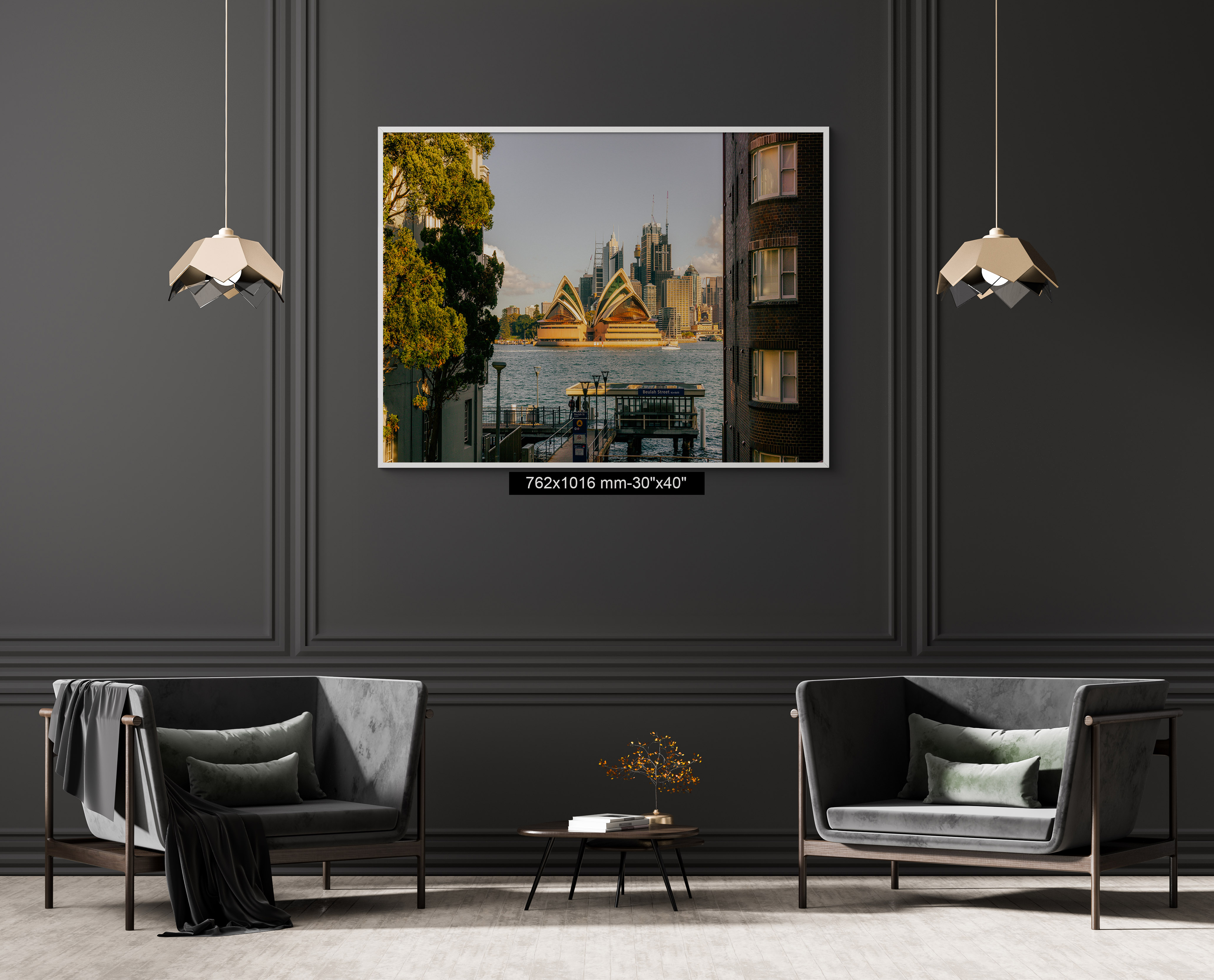 Sydney Opera House wall art displayed in a contemporary office